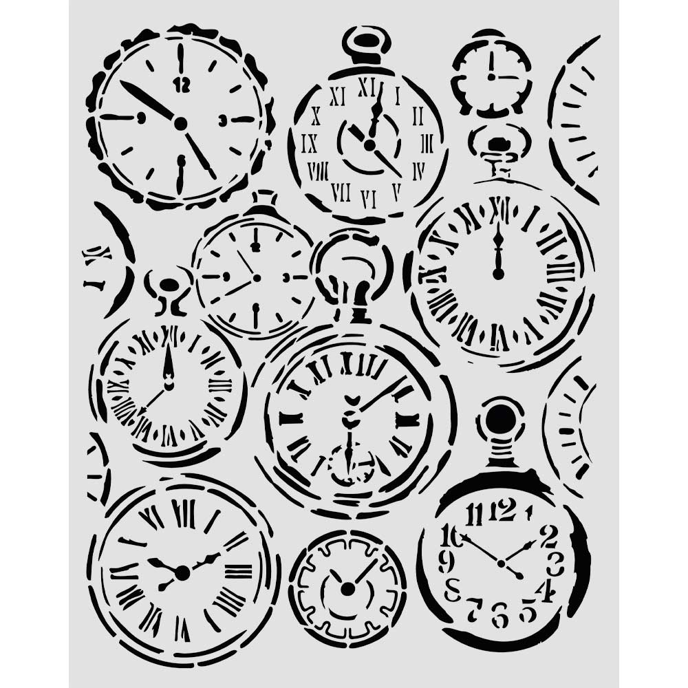 Stamperia - Mix Media Stencil - 20 X 25 Gardens of Time - mixed clocks