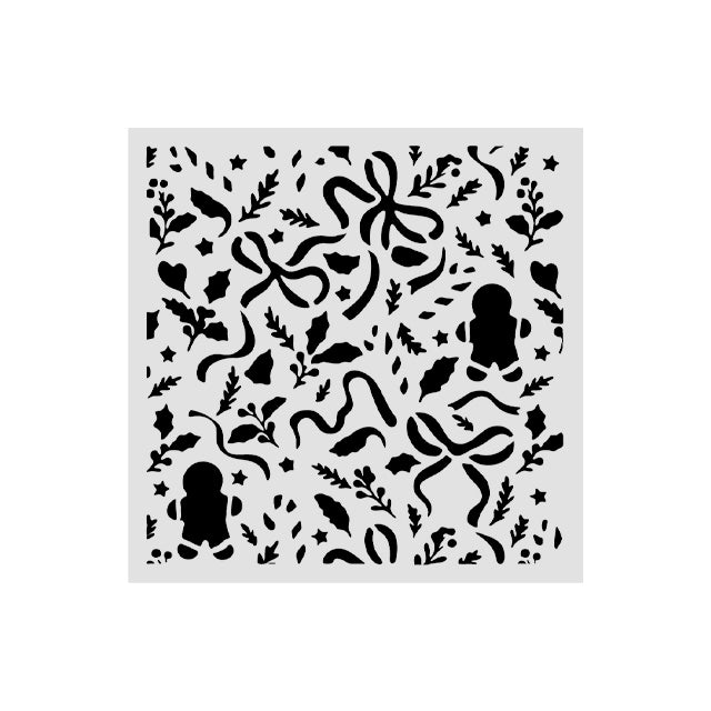 Stamperia- Thick Stencil 12 X 12cm - Christmas Ribbons and Gingerbread