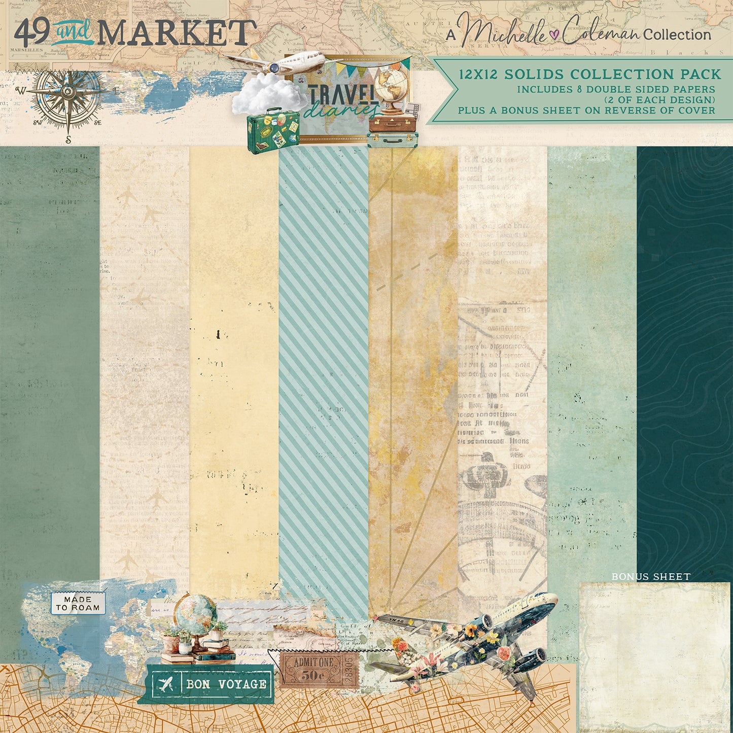 49 and Market - 12 x 12 Solid Cardstock Pack - Travel Diaries