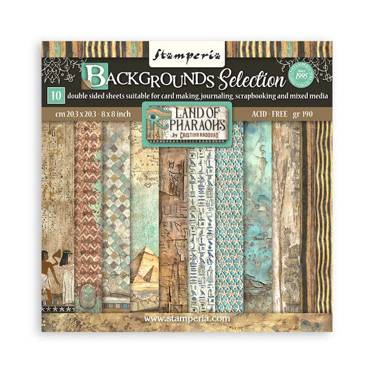 Pre Order - Stamperia -  (8”X8”) Land of Pharaohs Background Selection paper pad