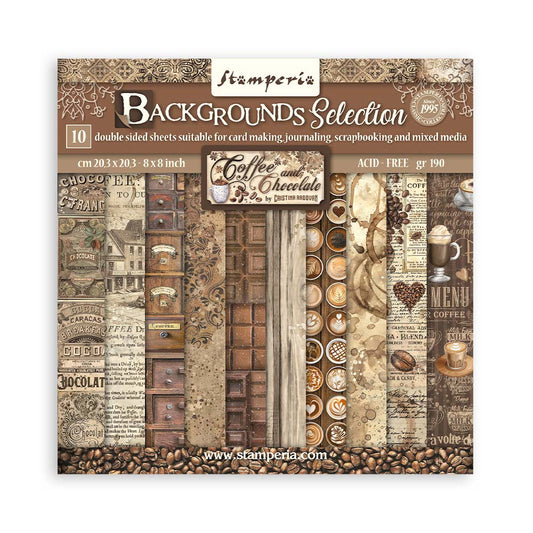Stamperia -  (8”X8”) Coffee and Chocolate Backgrounds paper pad