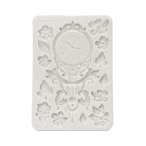 Stamperia - Silicon mold A5 - Garden of Time - clock and flowers