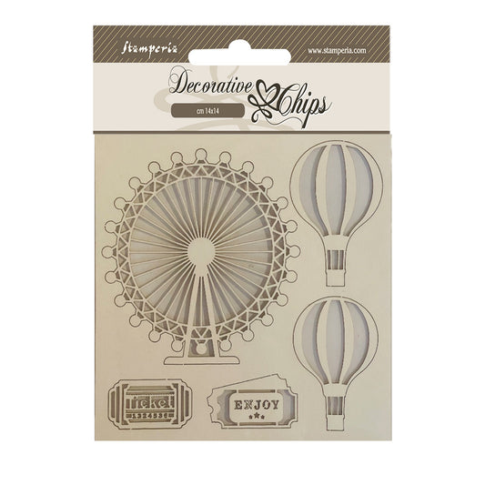 Stamperia - Decorative Chips -  14 X 14 cm - Around the World Balloons