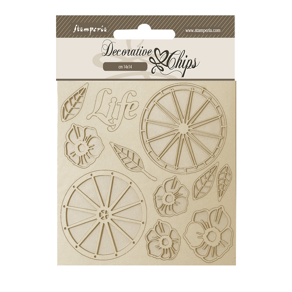 Stamperia - Decorative Chips - 14 X 14 cm - Blue Land Life Wheels