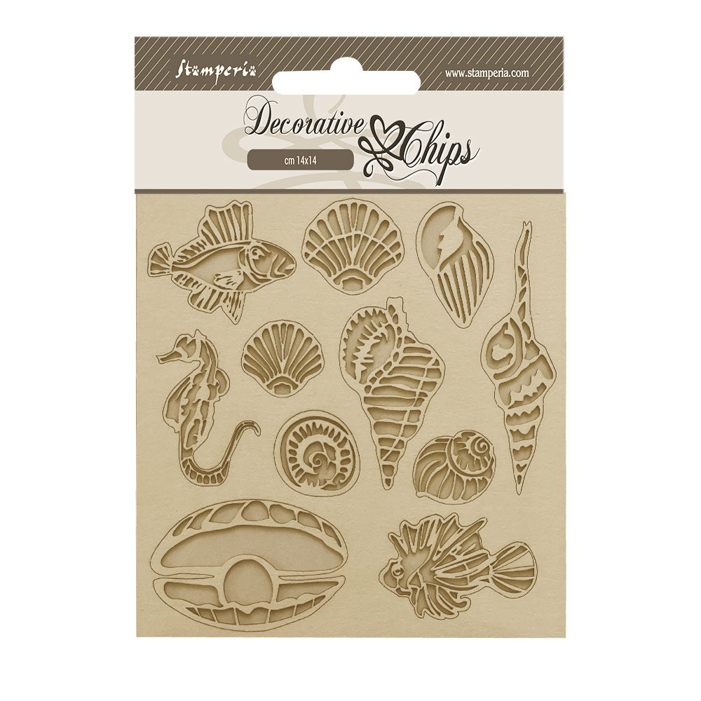 Stamperia - Decorative Chips -  14 X 14 cm - Songs of the Sea- shells and fish