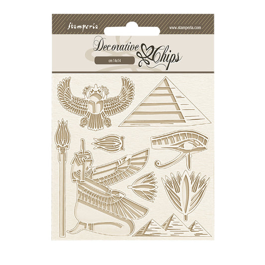 Pre Order - Stamperia - Decorative Chips -  14 X 14 cm - Fortune egypt pyramid