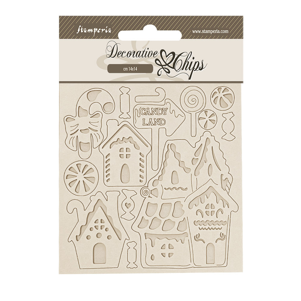 Stamperia - Decorative Chips - 14 X 14 cm - Candy Christmas Houses