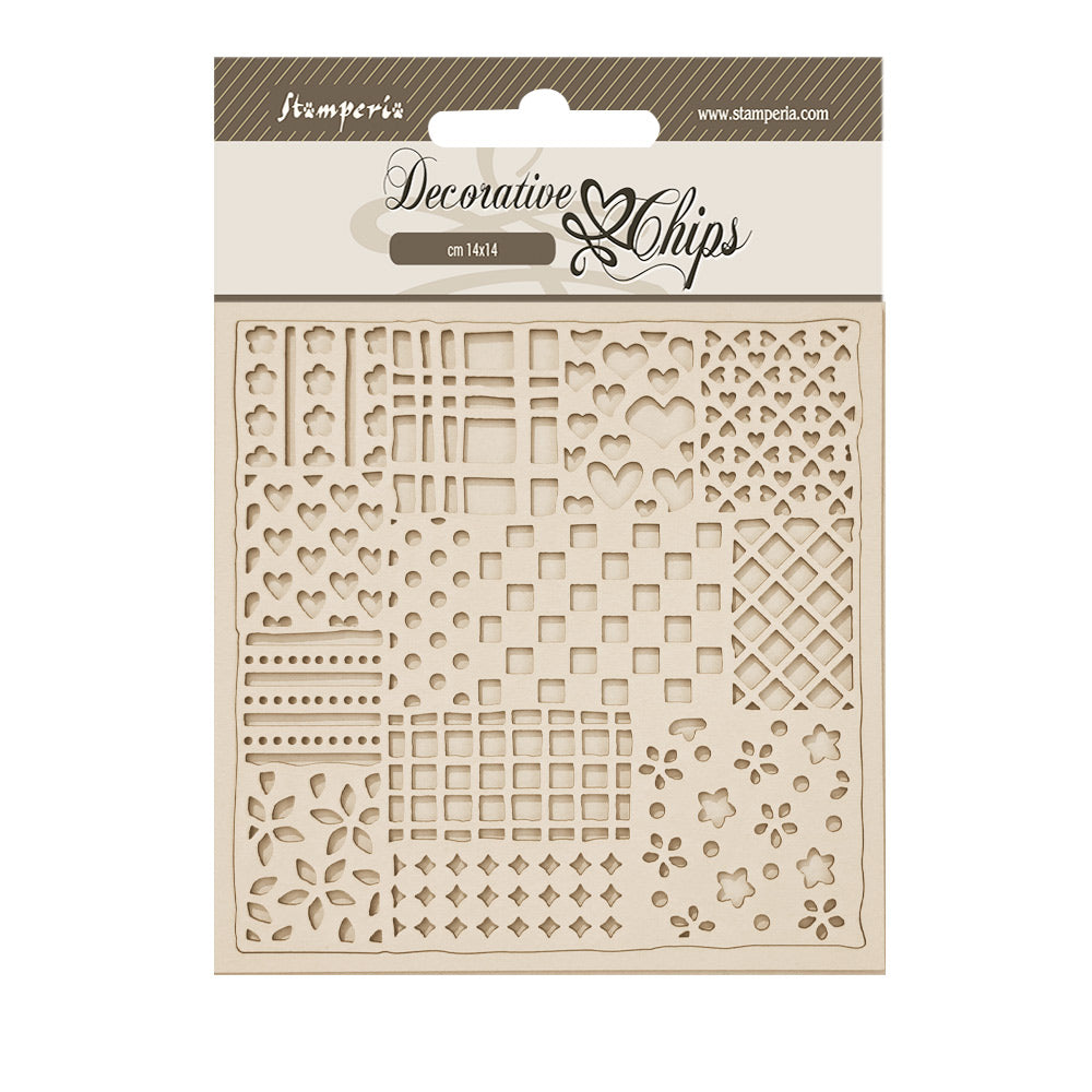 Stamperia - Decorative Chips - 14 X 14 cm - Family patchwork pattern