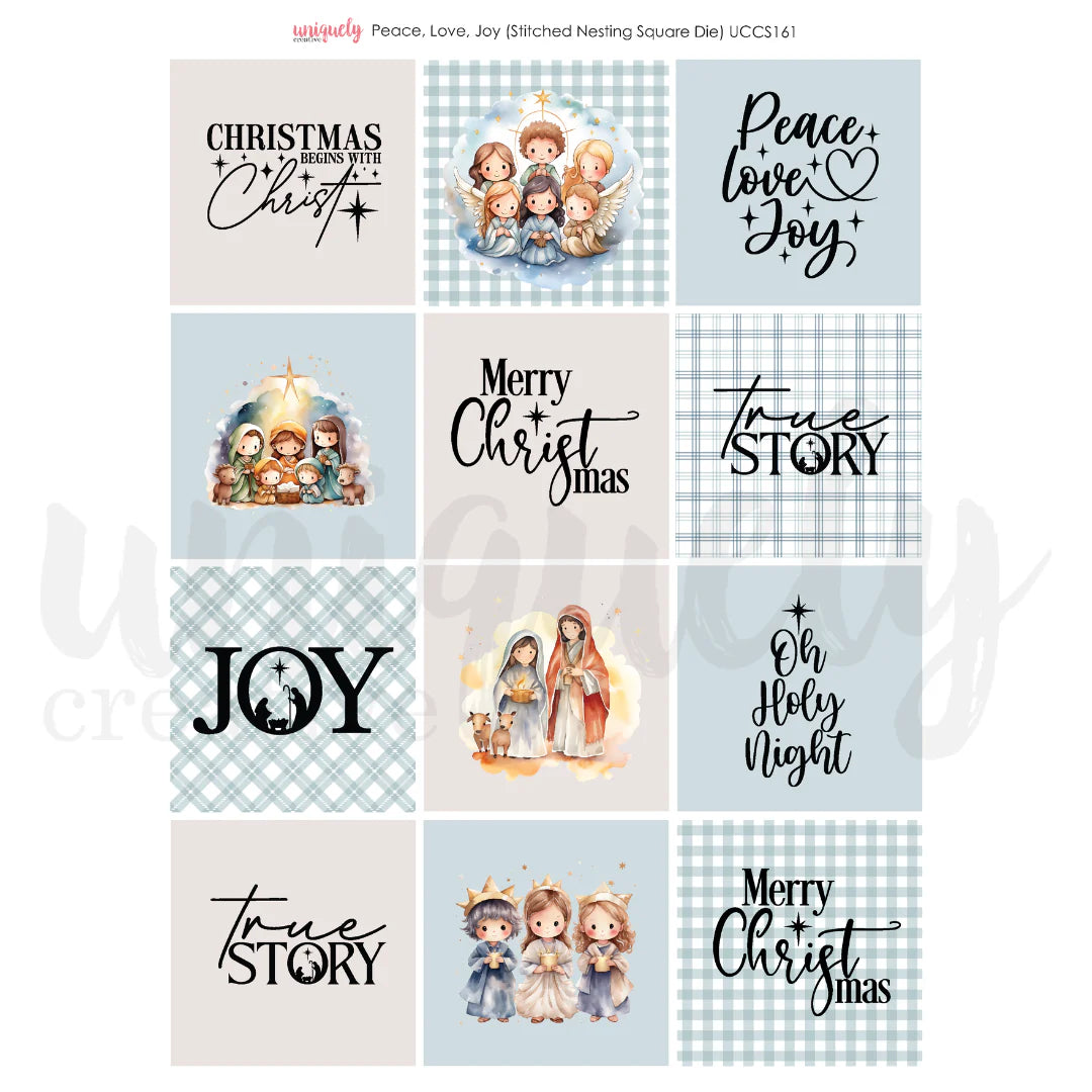 Uniquely Creative -Cut-a-part sheet - Peace, Love, Joy (Stitched Nesting Square die)