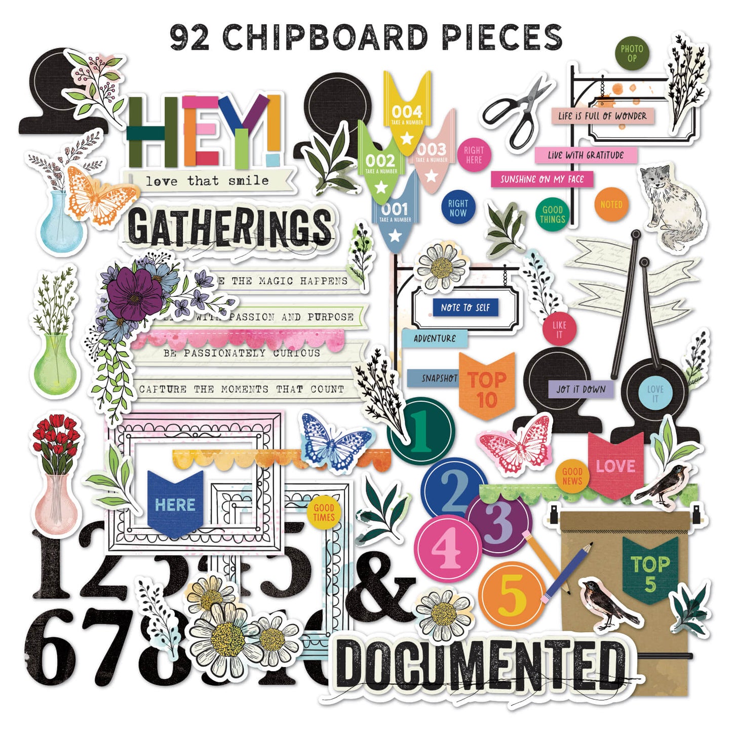 49 and Market - The Flower Emporium -Chipboard Bits 92 Pcs