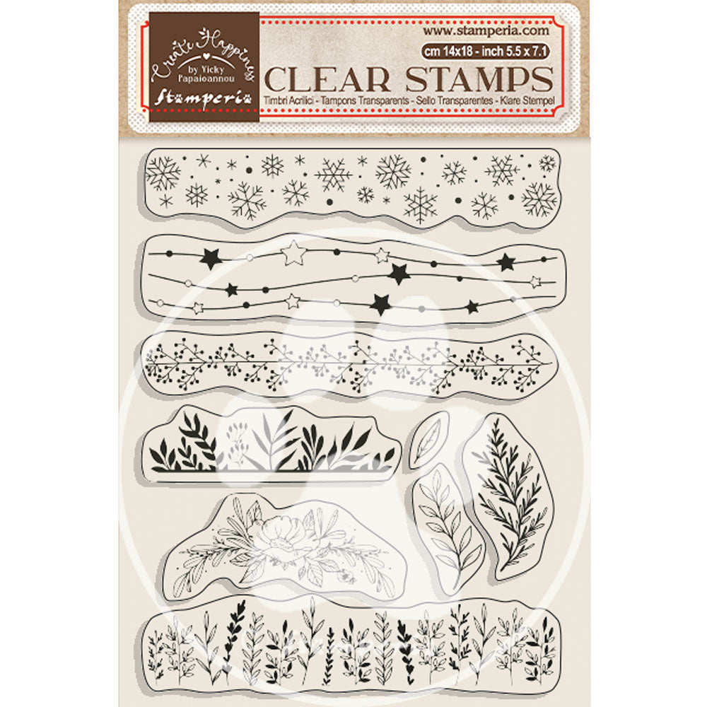 Stamperia - Acrylic Clear Stamp 14x18cm - Create Happiness Calendar Borders with leaves*