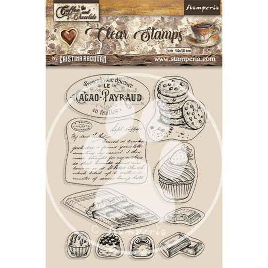 Stamperia - Acrylic Clear Stamp 14x18cm - Coffee and Chocolate chocolate elements*