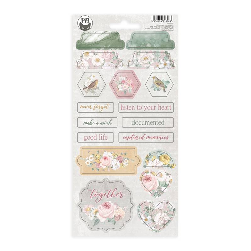 P13 - Precious - Chipboard Sticker Sheet 03, 10,5 X 22CM