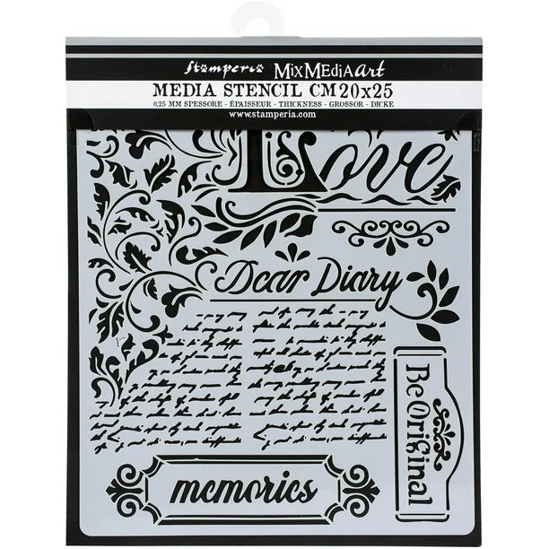 Stamperia - Mix Media Stencil - 20 X 25 Dear Diary - Calligraphy