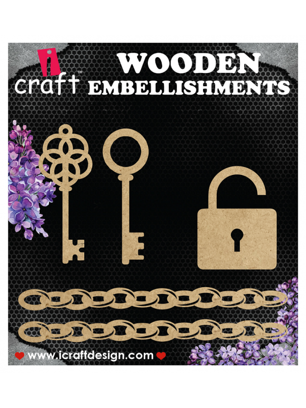 I Craft - Wooden Embellishments - Key, Locket and chain