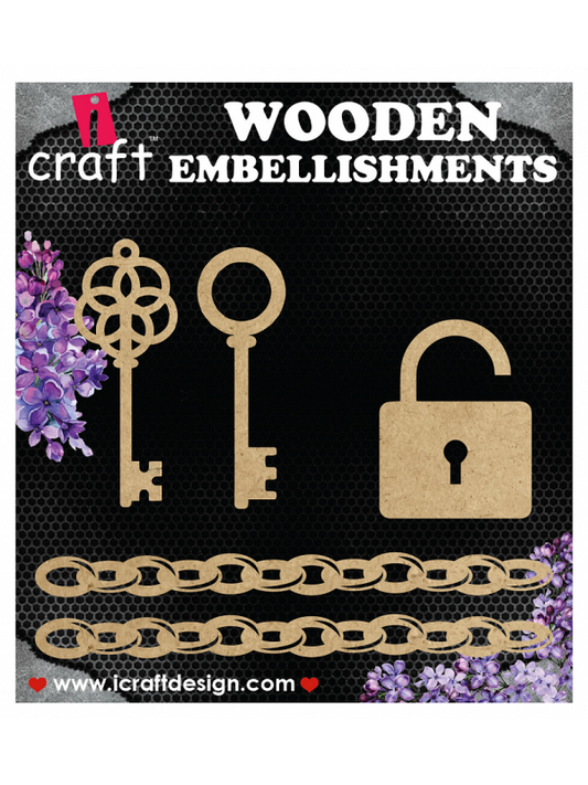 I Craft - Wooden Embellishments - Key, Locket and chain
