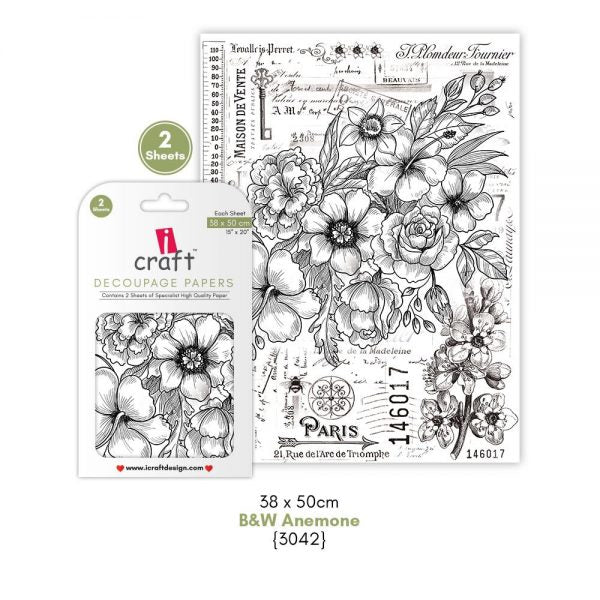 I Craft - Decoupage Papers - B&W Anemome