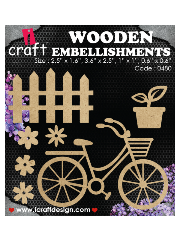 I Craft - Wooden Embellishments - Bike, Flowers, Fence