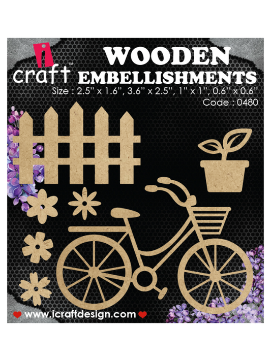 I Craft - Wooden Embellishments - Bike, Flowers, Fence