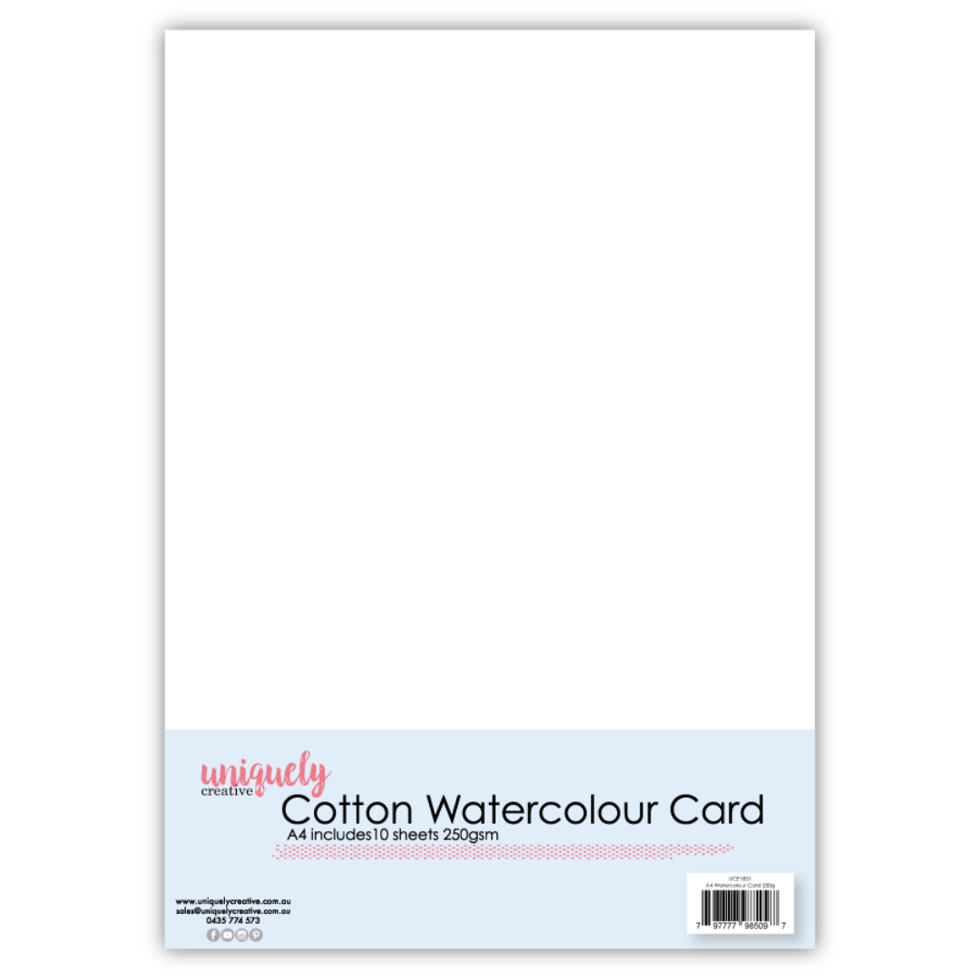 UNIQUELY CREATIVE -250GSM A4 COTTON WATERCOLOUR CARD X 10 SHEETS