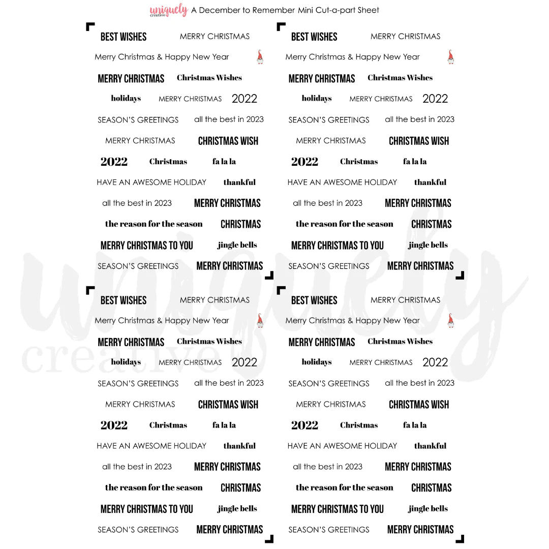 UNIQUELY CREATIVE - A December to Remember Mini Cut - A - Part Sheet