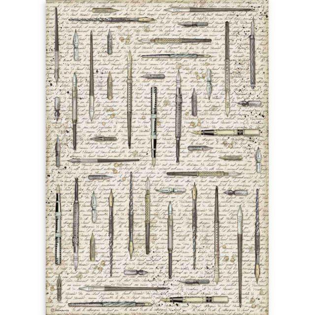 Stamperia - Rice Paper - A3 - Vintage Pens