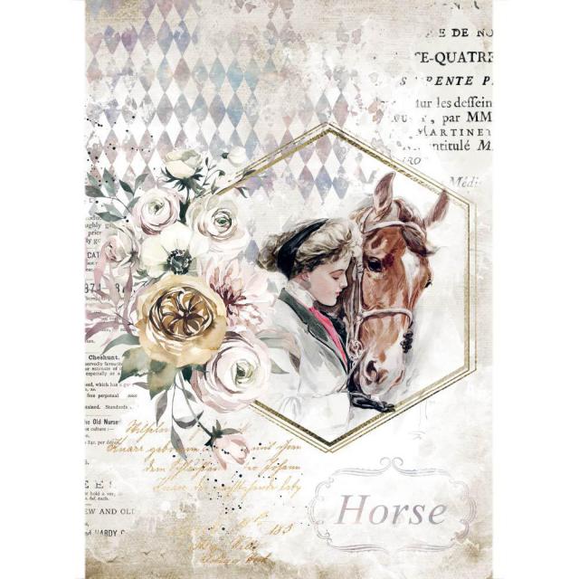 Stamperia - A4 Rice Paper - 21cm x 29.7cm - Romantic Horse Lady Frame