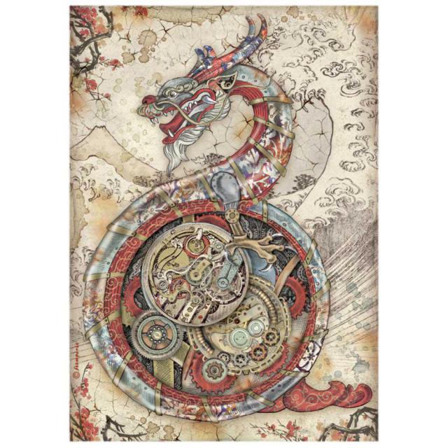 Stamperia- A4 Rice Paper - 21cm x 29.7cm - Sir Vagabond Japan - Mechanical Dragon