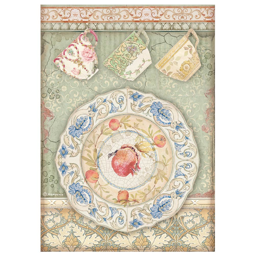 Stamperia - Rice Paper - 21cm x 29.7cm - Casa Granada Plates and Cups