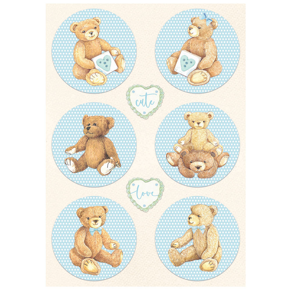 Stamperia - Rice Paper - 21cm x 29.7cm - A4 - Daydream Rounds Bear Blue