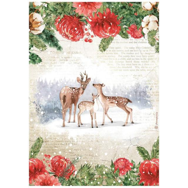 Stamperia - Rice Paper - 21cm x 29.7cm - A4 -Romantic - Home for the Holidays - Deers