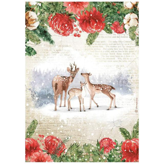 Stamperia  - Rice Paper -  21cm x 29.7cm - A4 -Romantic - Home for the Holidays - Deers