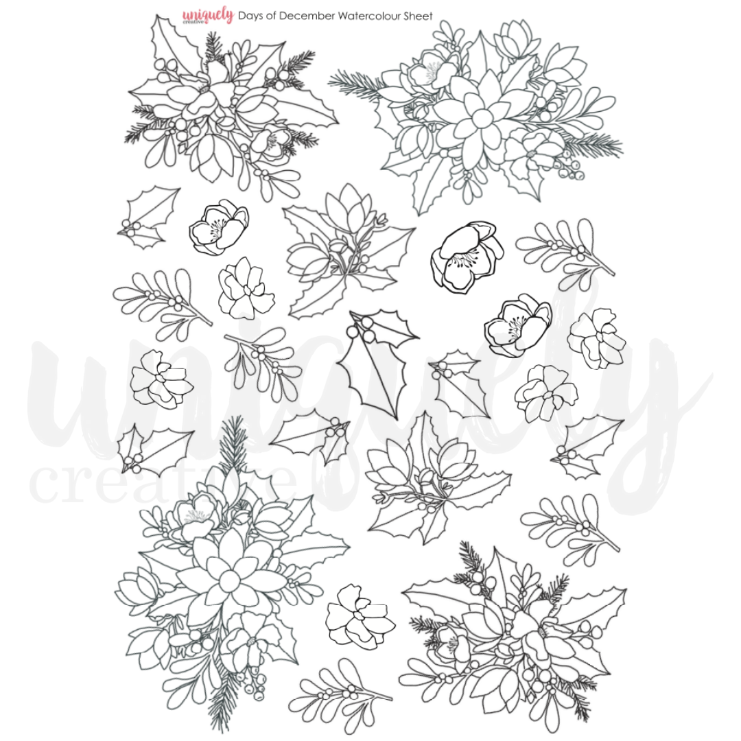 Uniquely Creative - Days of December Watercolour Cut - a - part sheet