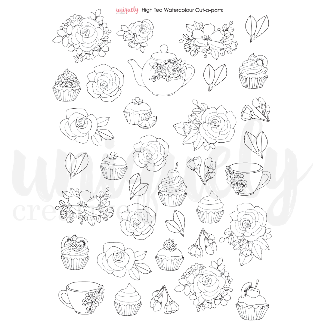 Uniquely Creative - High Tea - Watercolour Cut -a - Parts Sheet