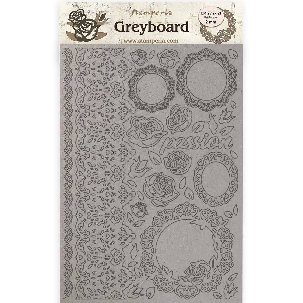 Stamperia - A4 - Greyboard - 2mm Passion Lace And Roses