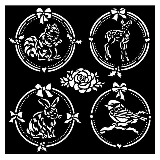 Stamperia - Mix Media Stencil - 18 X 18 - Christmas Frame 4 Rounds