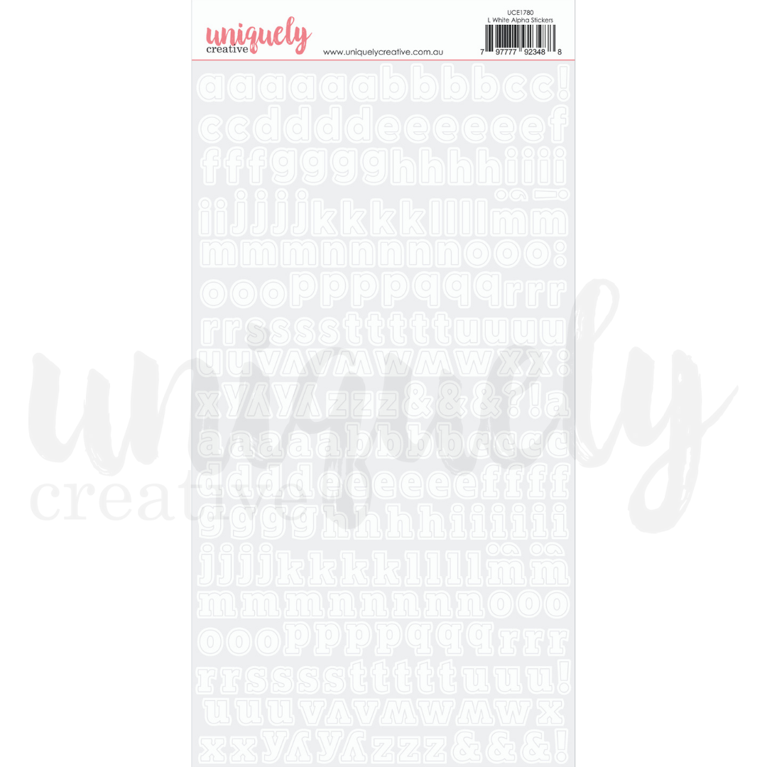 UNIQUELY CREATIVE - LOWERCASE WHITE ALPHA STICKERS *