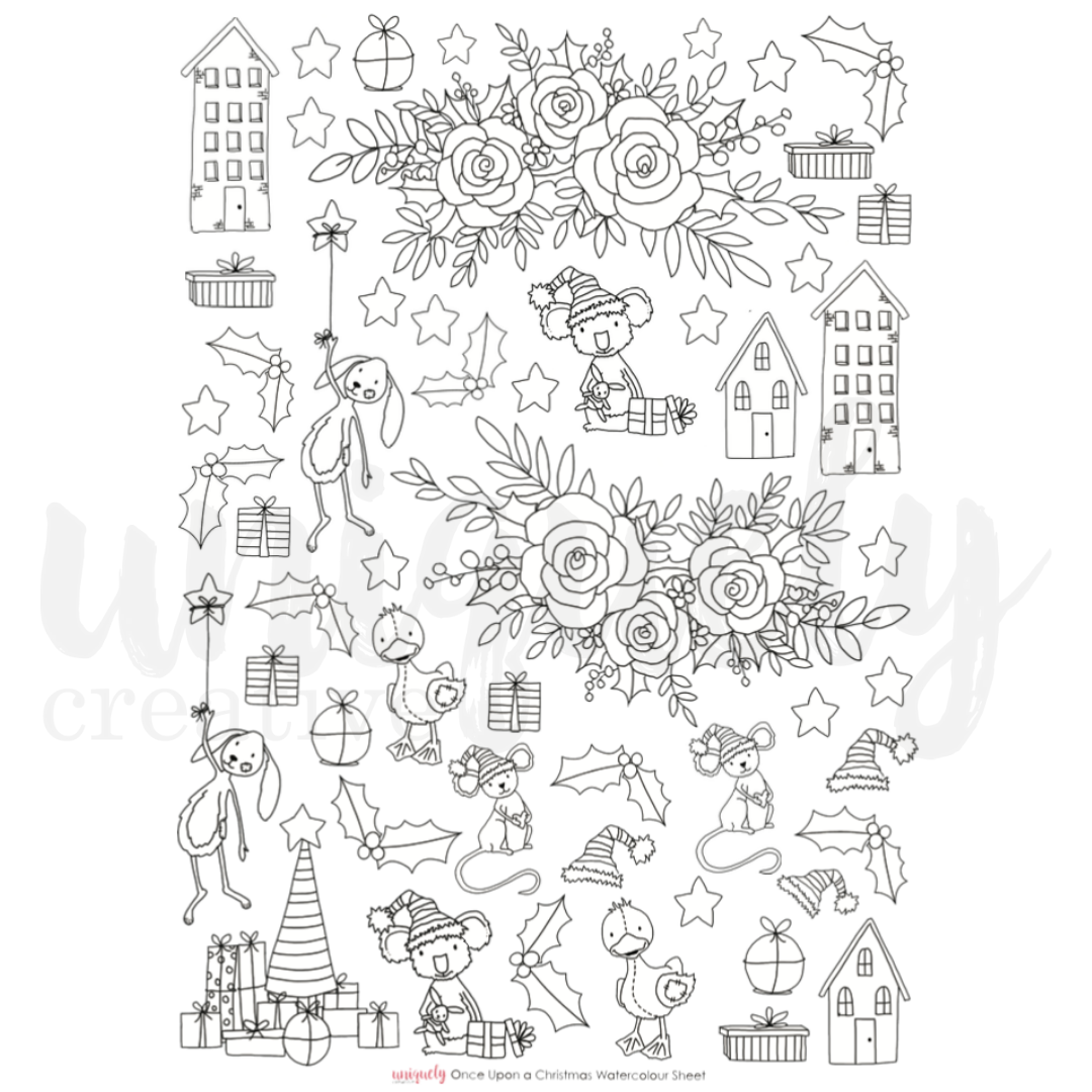 UNIQUELY CREATIVE - ONCE UPON A CHRISTMAS WATERCOLOUR CUT-A-PART SHEET