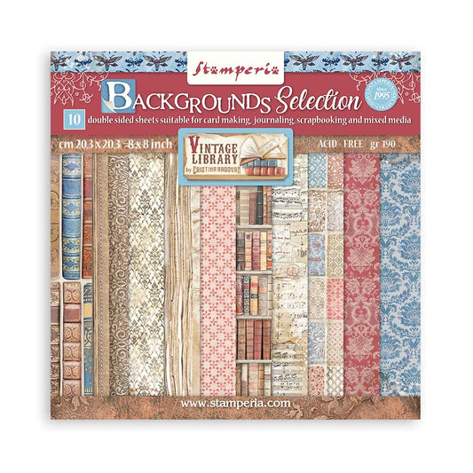 Stamperia -  (8”X8”) Vintage Library Background Selection paper pad