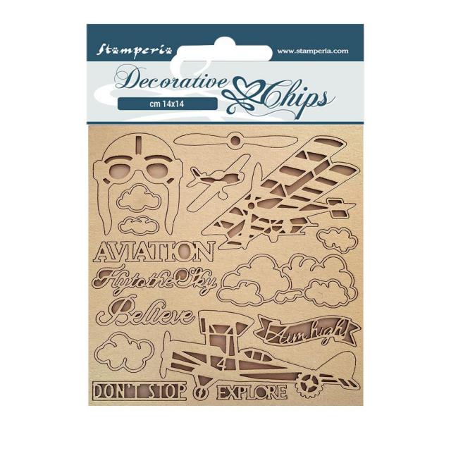 Stamperia - Decorative Chips - 14 X 14 cm - Sir Vagabond Aviator Aviation