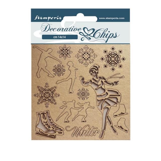 Stamperia - Decorative Chips -  14 X 14 cm - Sweet Winter Ice Skater