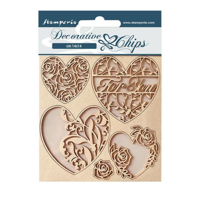 Stamperia - Decorative Chips - 14 X 14 cm - Rose Parfum Hearts