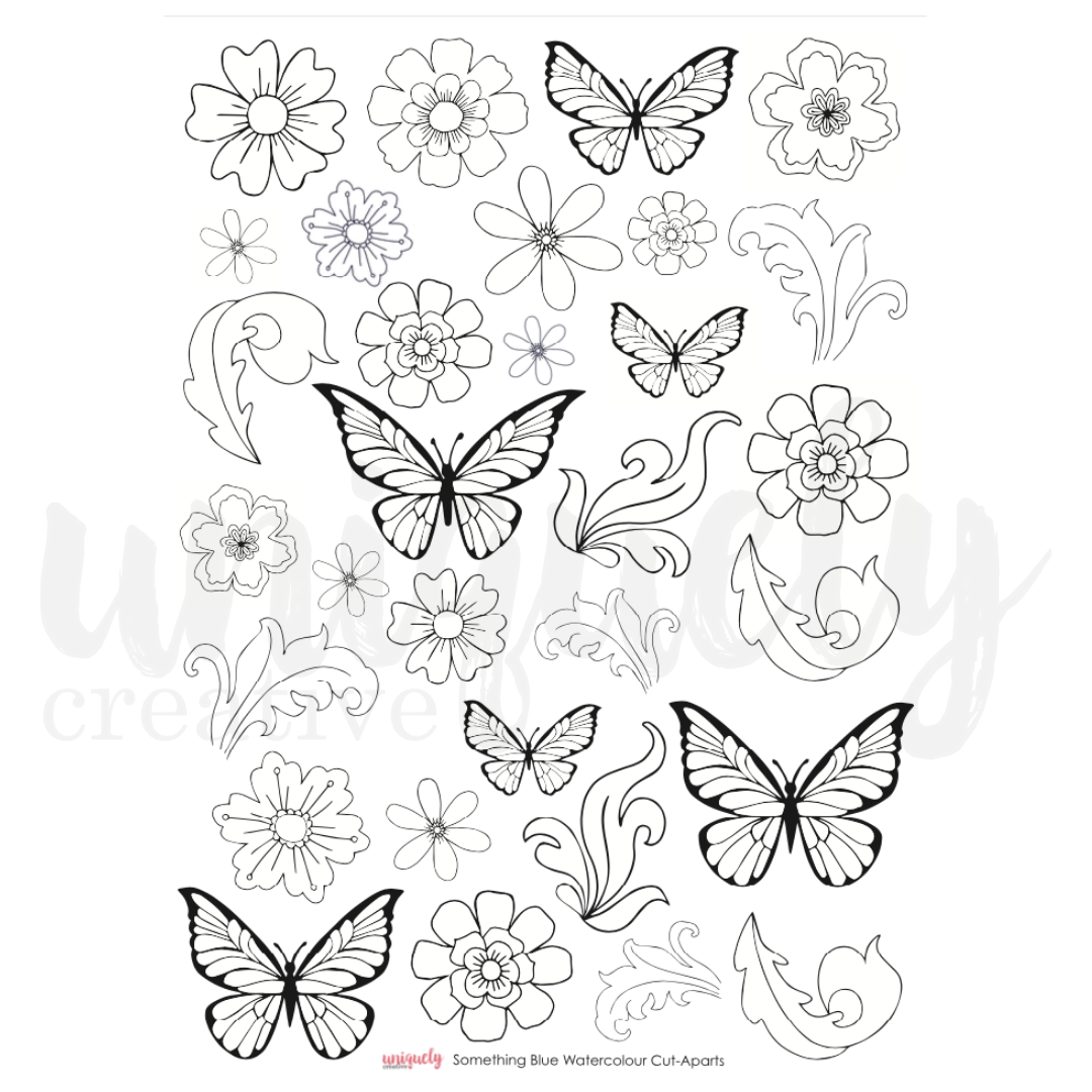 UNIQUELY CREATIVE - SOMETHING BLUE WATERCOLOUR CUT-A-PART SHEET