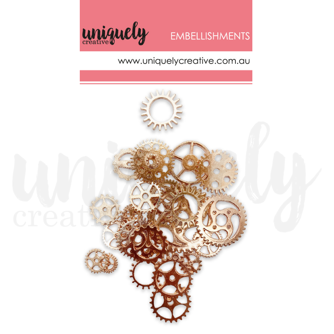 UNIQUELY CREATIVE - ROSE GOLD METAL COGS *