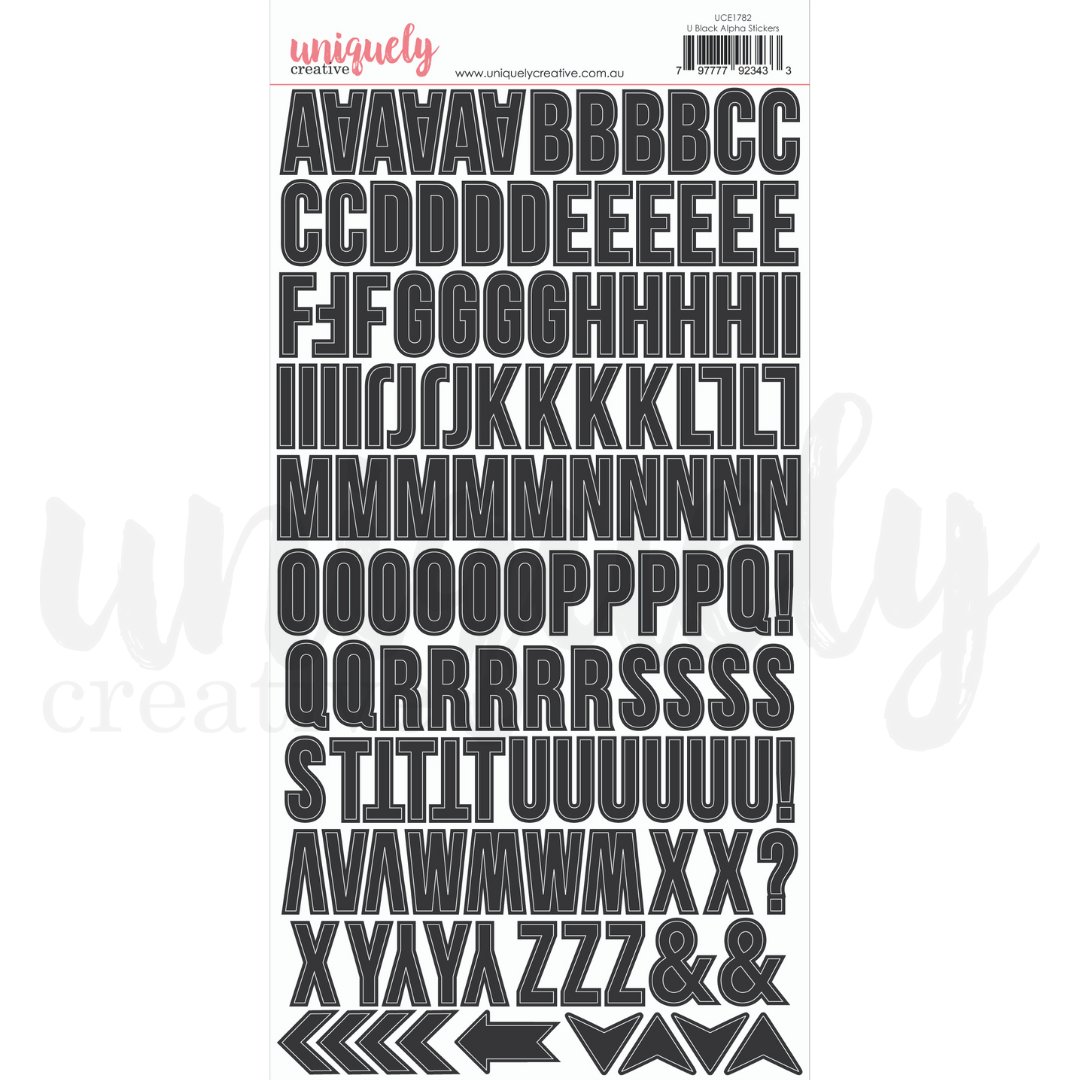 UNIQUELY CREATIVE - UPPERCASE BLACK ALPHA STICKERS *