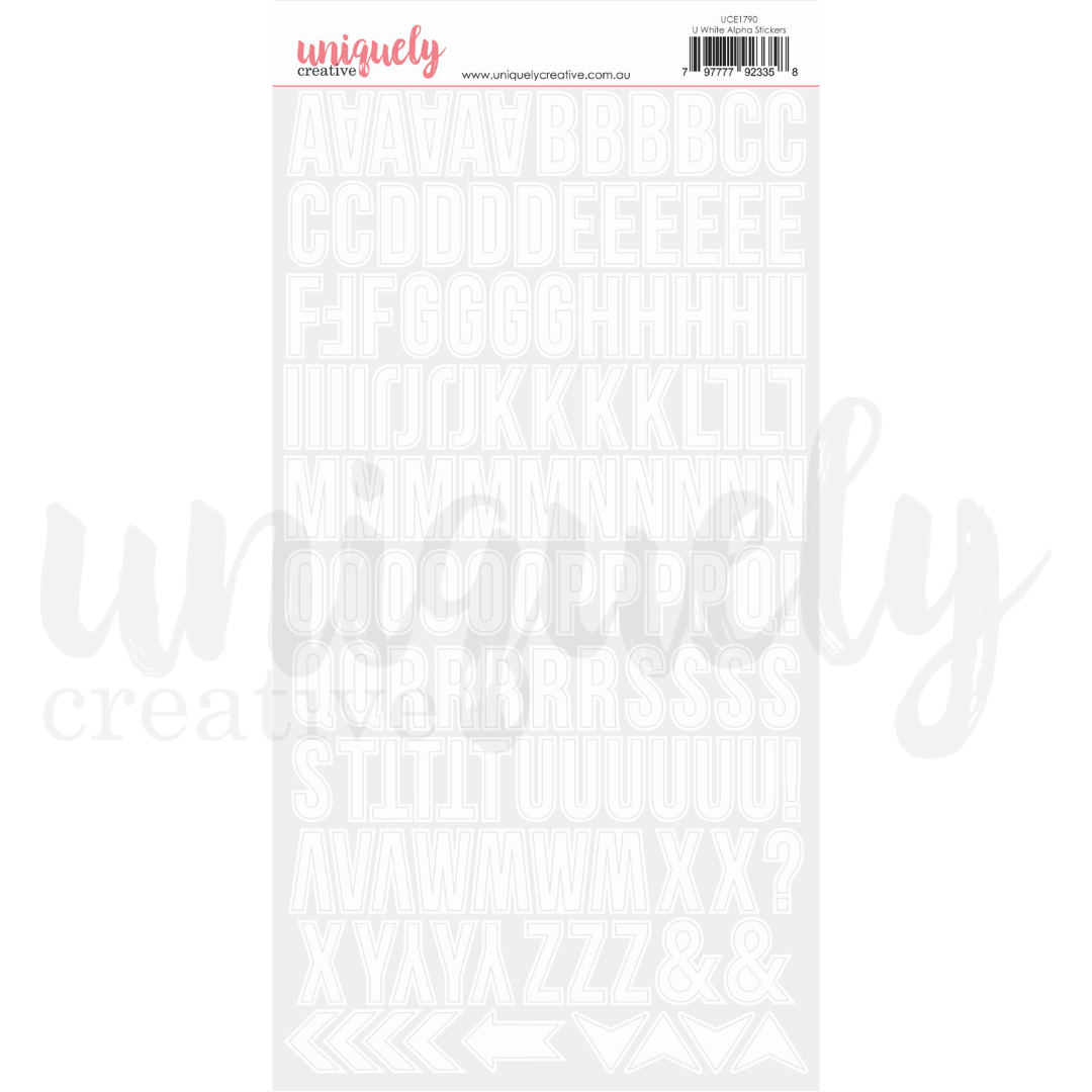 UNIQUELY CREATIVE - UPPERCASE WHITE ALPHA STICKERS *