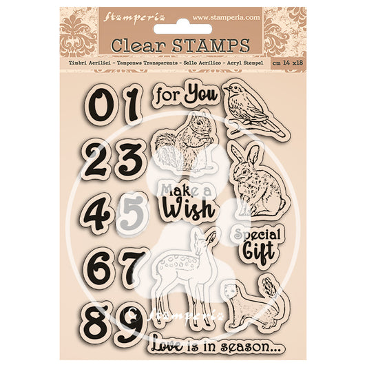 Stamperia - HD Natural Rubber Stamp 14x18cm - Romantic Cozy Winter Numbers and Animals*