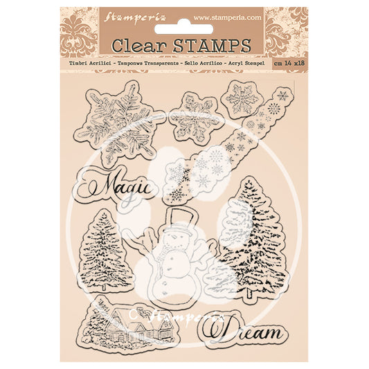 Stamperia - HD Natural Rubber Stamp 14x18cm - Romantic Home for the Holidays Snowflake , tree*