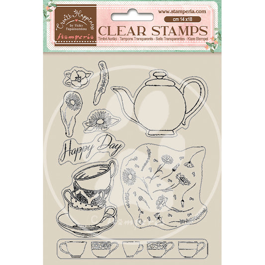 Stamperia - Acrylic Clear Stamp 14x18cm - Create Happiness Welcome Home Cups*