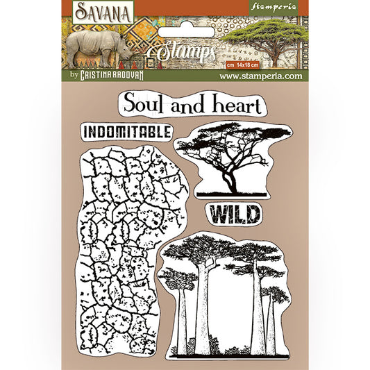 Stamperia - HD Natural Rubber Stamp 14x18cm - Savana crackle and tree*